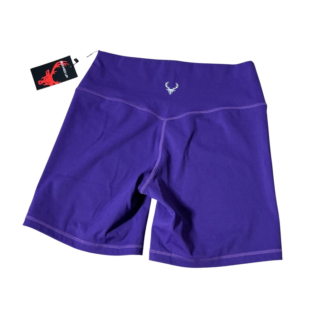NEW Bucked Up Womens XL Yoga Purple Silver Biker Shorts High Waisted‎ Athletic